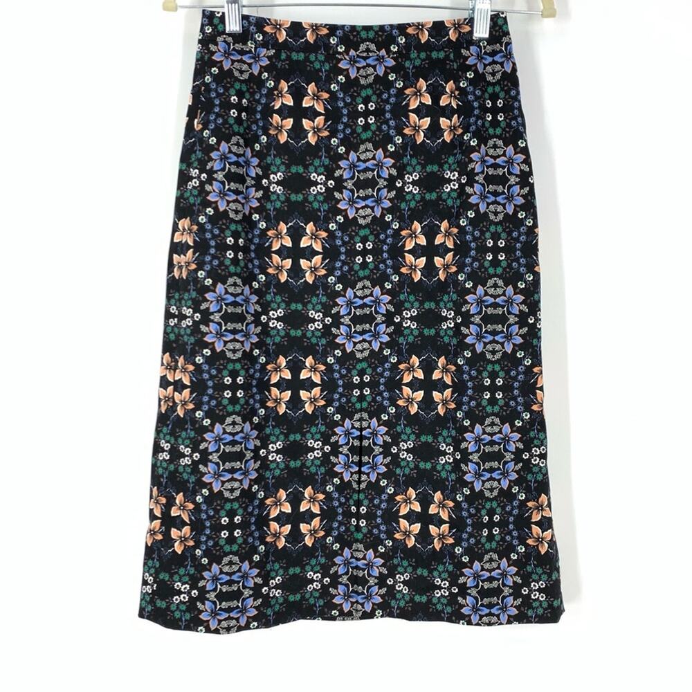 J. Crew Floral Print A-Line Skirt Black Size 0 - Picture 8 of 8